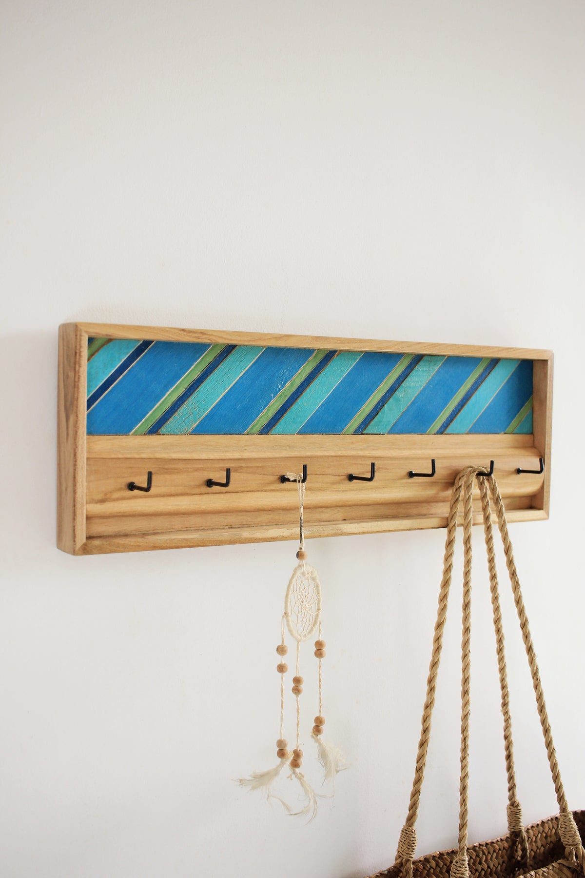 Blue + Green Stripes Key Hanger